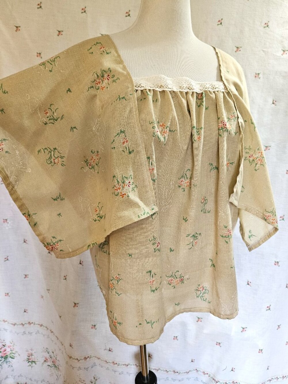 Size XL Handkerchief Sleeve Blouse Vintage Cotton NEW